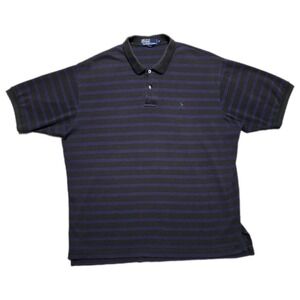 Rare VTG Polo Ralph Lauren Polo Shirt Black & Purple Striped Mens‎ XL Green Pony